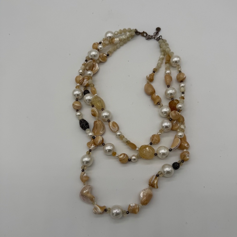 Barse Multi-Strand Beaded Necklace Mother of Pearl Abalone Natural Stone 925